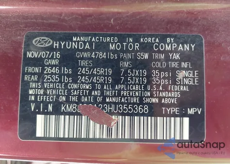 2017 Hyundai Tucson Limited из США, поврежденный, VIN KM8J3CA23HU355368